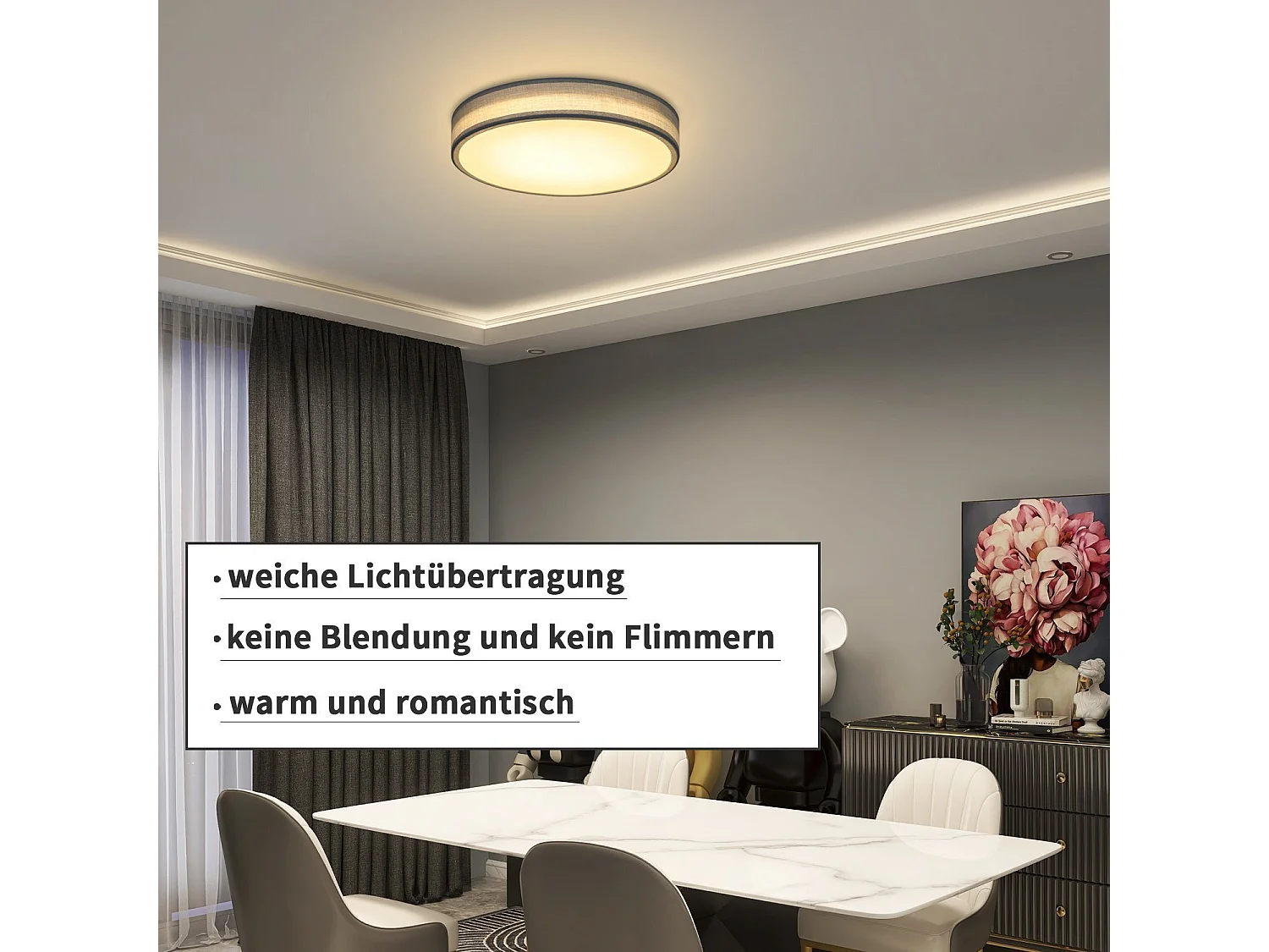NETTLIFE Plafondlamp LED - 30CM - grijs - Moderne - met Stoffen Lampenkap - rond - 3000K Warm wit Licht - voor Woonkamer | Slaapkamer | Keuken | Gang - 12W