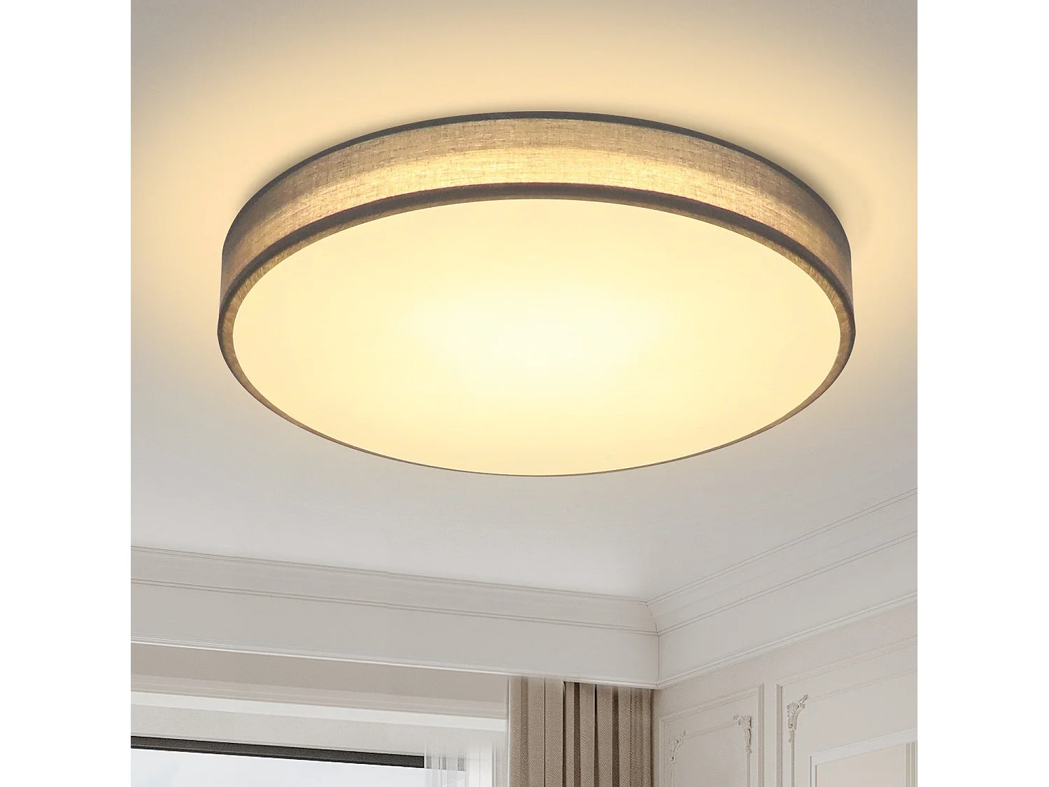 NETTLIFE Plafondlamp LED - 30CM - grijs - Moderne - met Stoffen Lampenkap - rond - 3000K Warm wit Licht - voor Woonkamer | Slaapkamer | Keuken | Gang - 12W