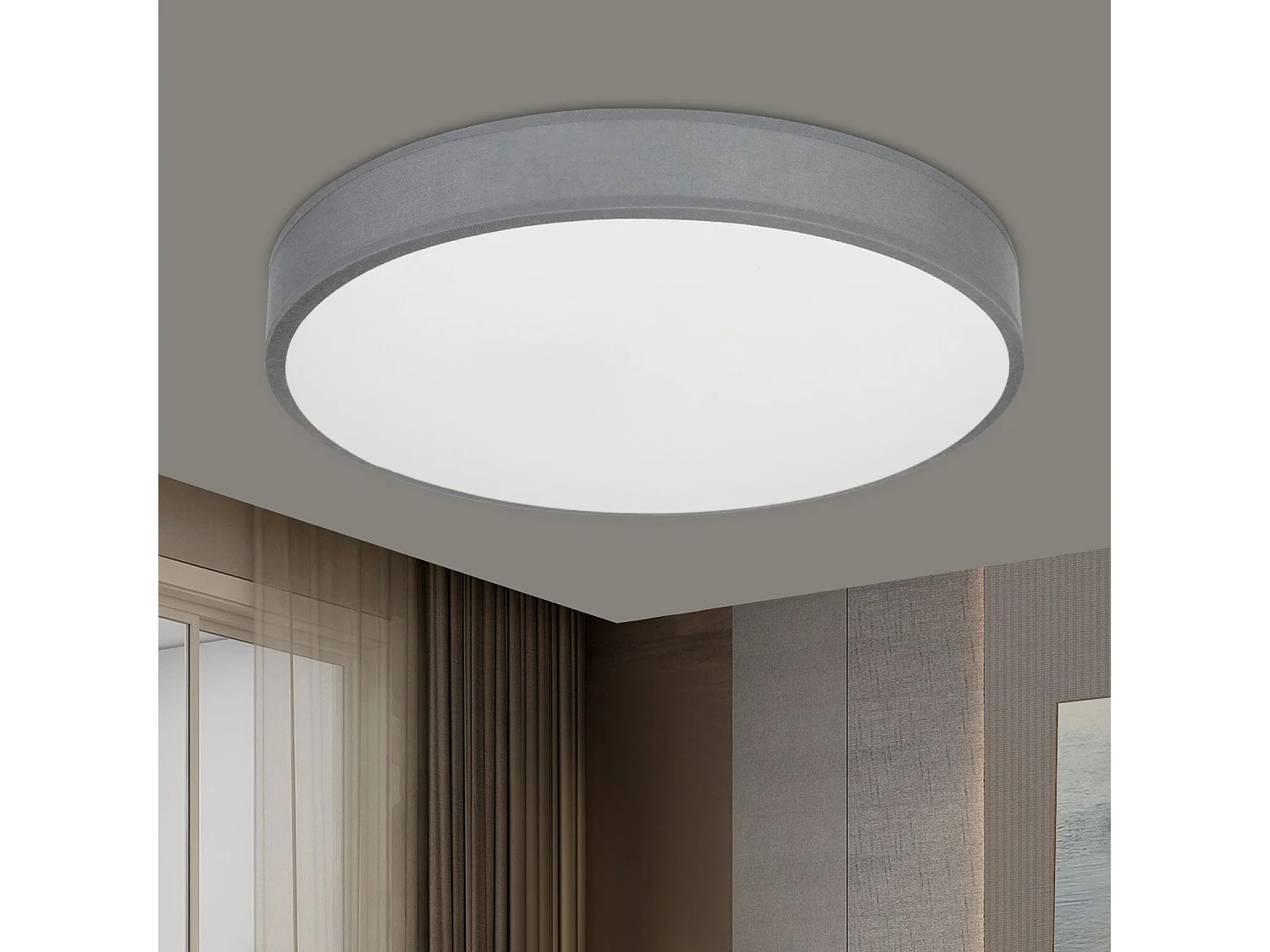 NETTLIFE Plafondlamp LED - 30CM - grijs - Moderne - met Stoffen Lampenkap - rond - 3000K Warm wit Licht - voor Woonkamer | Slaapkamer | Keuken | Gang - 12W