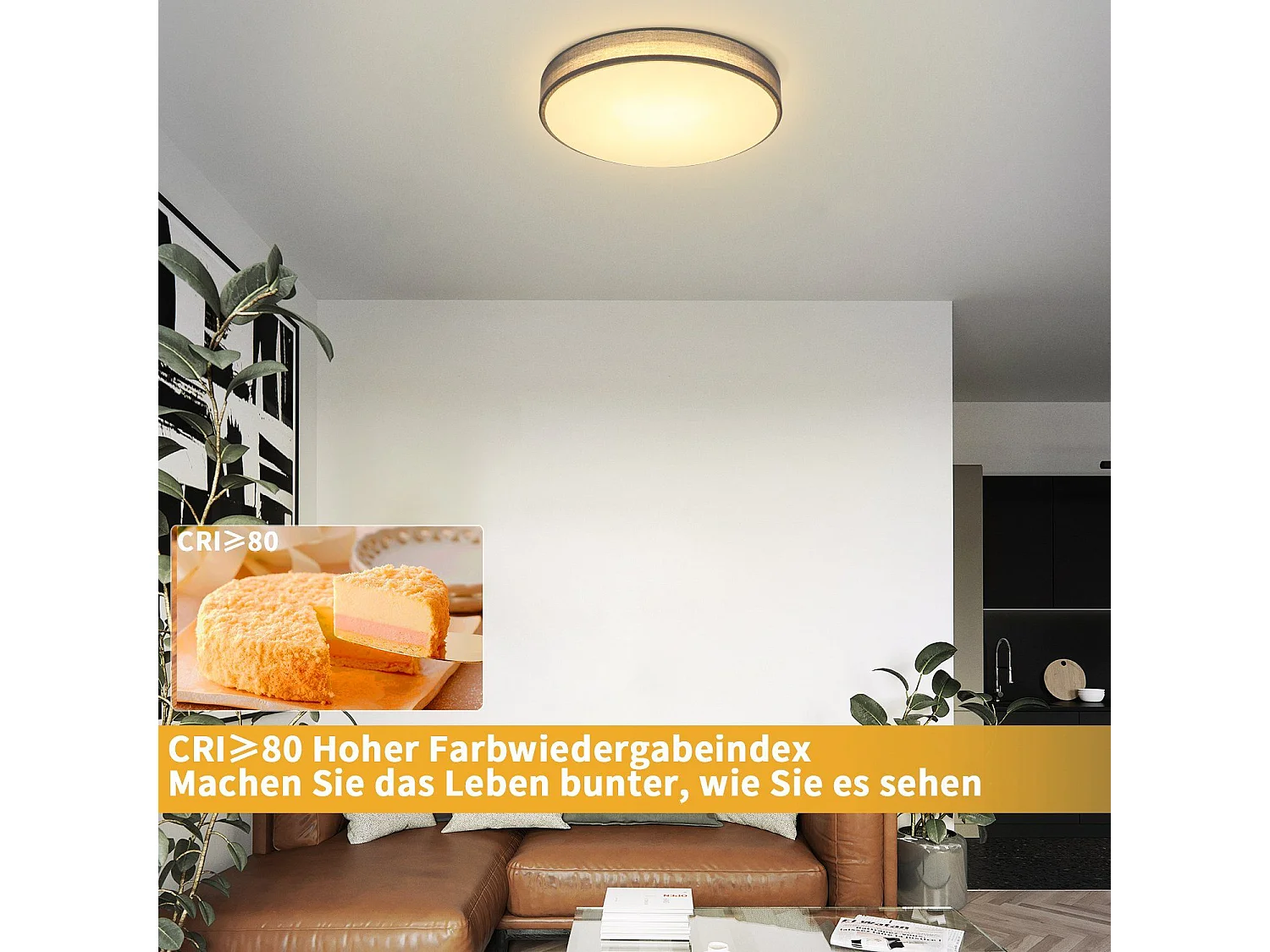 NETTLIFE Plafondlamp LED - 30CM - grijs - Moderne - met Stoffen Lampenkap - rond - 3000K Warm wit Licht - voor Woonkamer | Slaapkamer | Keuken | Gang - 12W