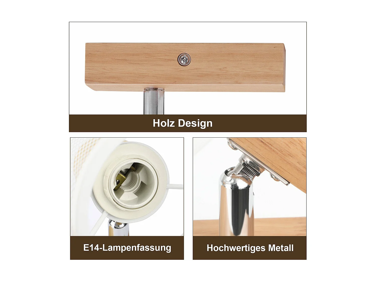 NETTLIFE Opbouwspot Hout wit cilinder 1-lichts E14 Fitting 350° draaibar Plafondspot Kooiontwerp  Max.40W Vintage Plafondlamp