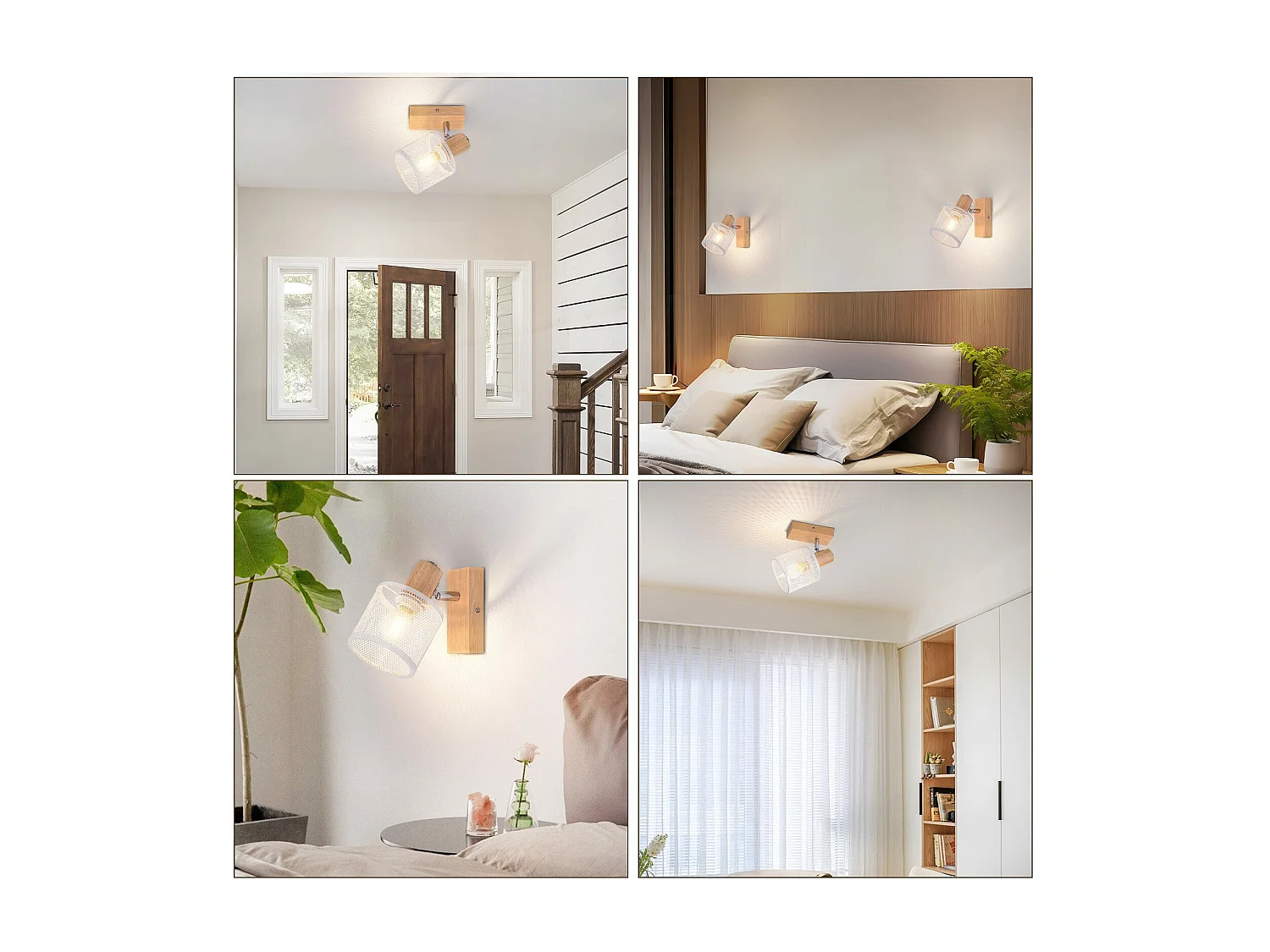 NETTLIFE Opbouwspot Hout wit cilinder 1-lichts E14 Fitting 350° draaibar Plafondspot Kooiontwerp  Max.40W Vintage Plafondlamp