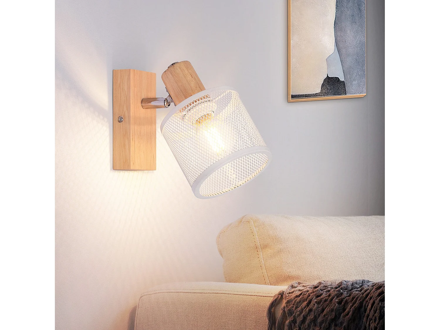 NETTLIFE Opbouwspot Hout wit cilinder 1-lichts E14 Fitting 350° draaibar Plafondspot Kooiontwerp  Max.40W Vintage Plafondlamp