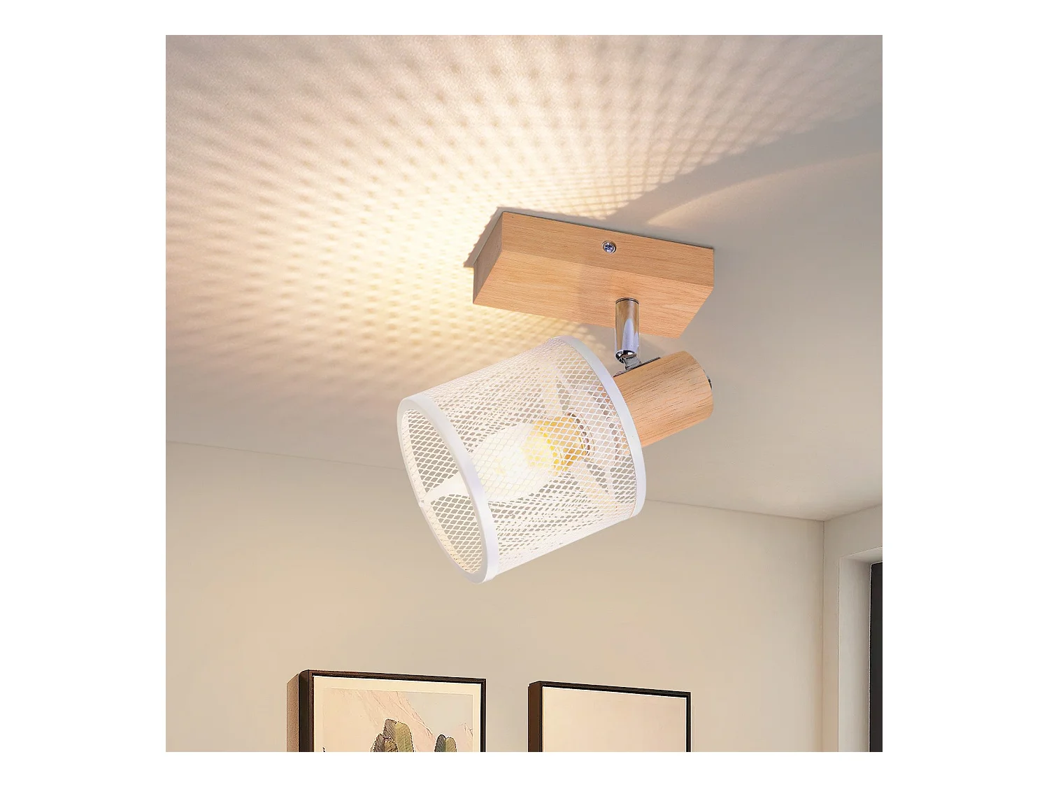 NETTLIFE Plafonnier 1 Spots blanc aspect  bois - plafonnier E14 orientable 350° 4 ampoules max 40w moderne pour salon chambre cuisine.