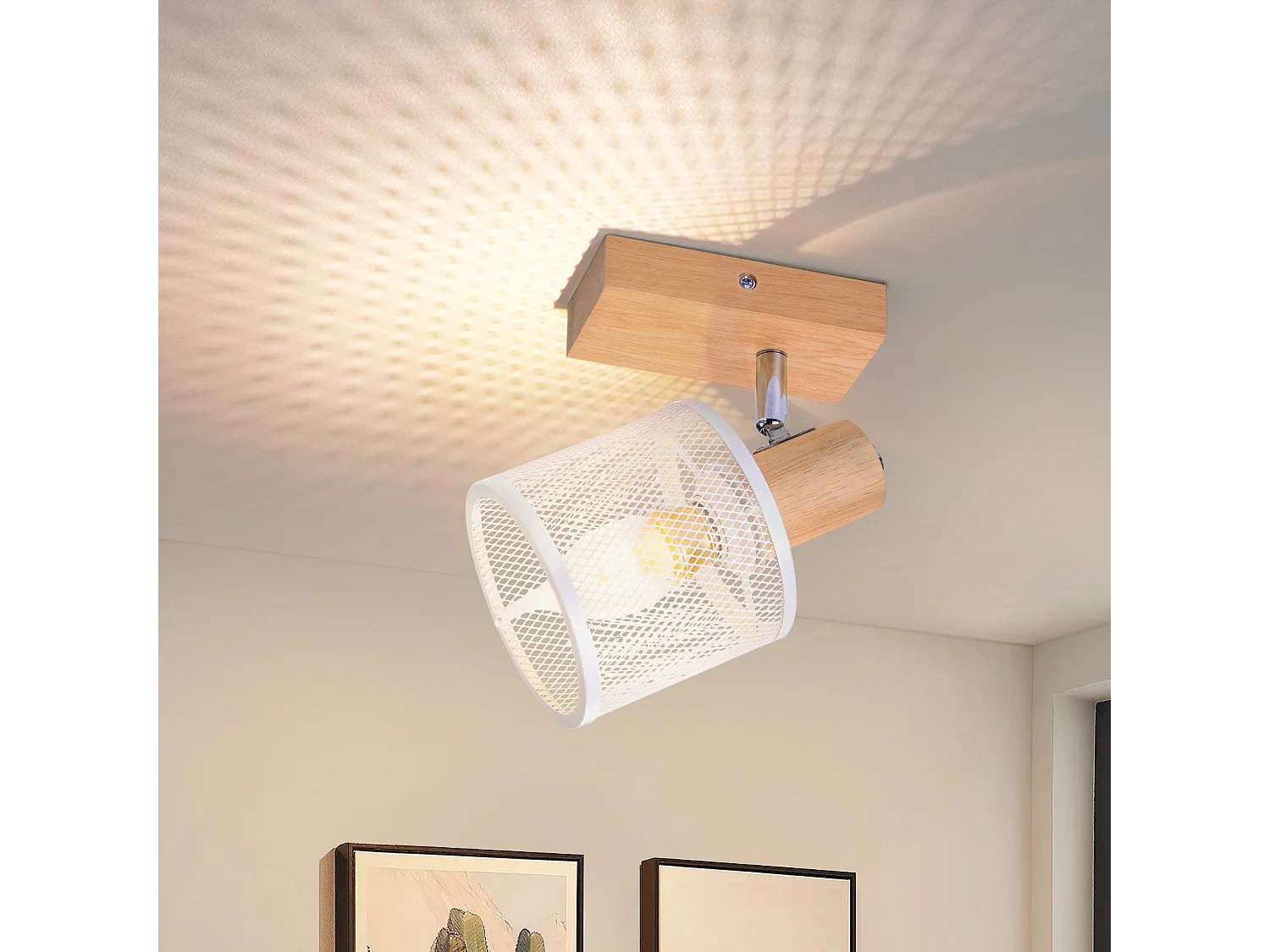 NETTLIFE Plafonnier 1 Spots blanc aspect  bois - plafonnier E14 orientable 350° 4 ampoules max 40w moderne pour salon chambre cuisine.