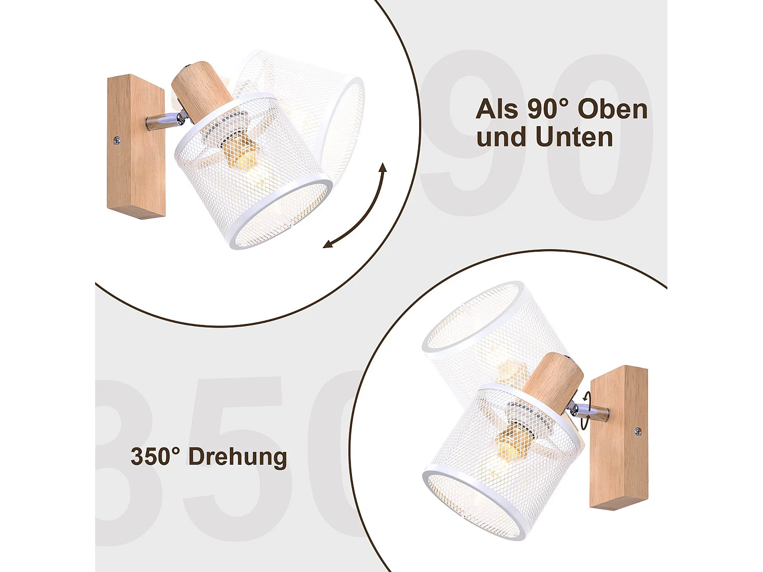 NETTLIFE Plafonnier 1 Spots blanc aspect  bois - plafonnier E14 orientable 350° 4 ampoules max 40w moderne pour salon chambre cuisine.