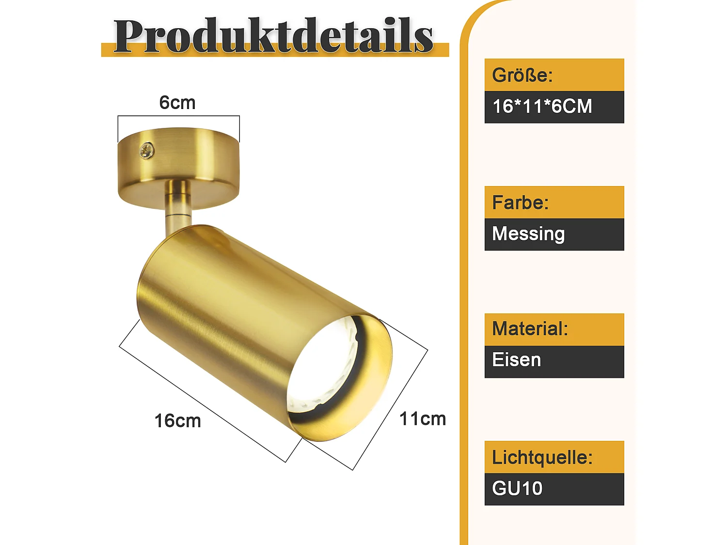 NETTLIFE Plafonnier LED spot de plafond GU10 rotative à 330°métal vintage rétro