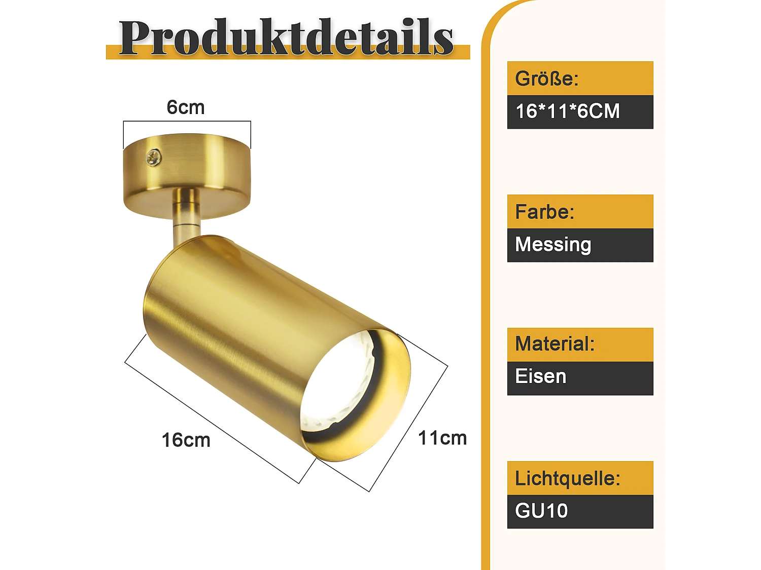 NETTLIFE Plafonnier LED spot de plafond GU10 rotative à 330°métal vintage rétro