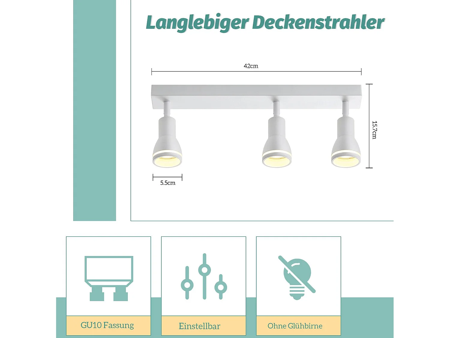 NETTLIFE Plafonnier Blanc moderne : 3 spots de plafond orientables en métal, plafonnier GU10, pour chambre, salle à manger, sans ampoule