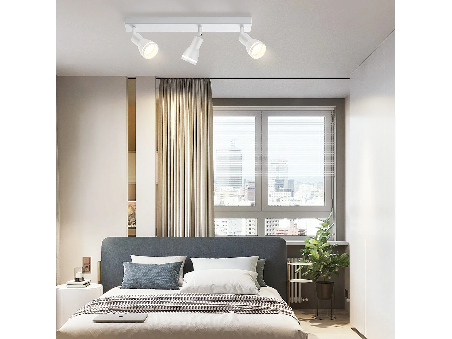 NETTLIFE Plafonnier Blanc moderne : 3 spots de plafond orientables en métal, plafonnier GU10, pour chambre, salle à manger, sans ampoule