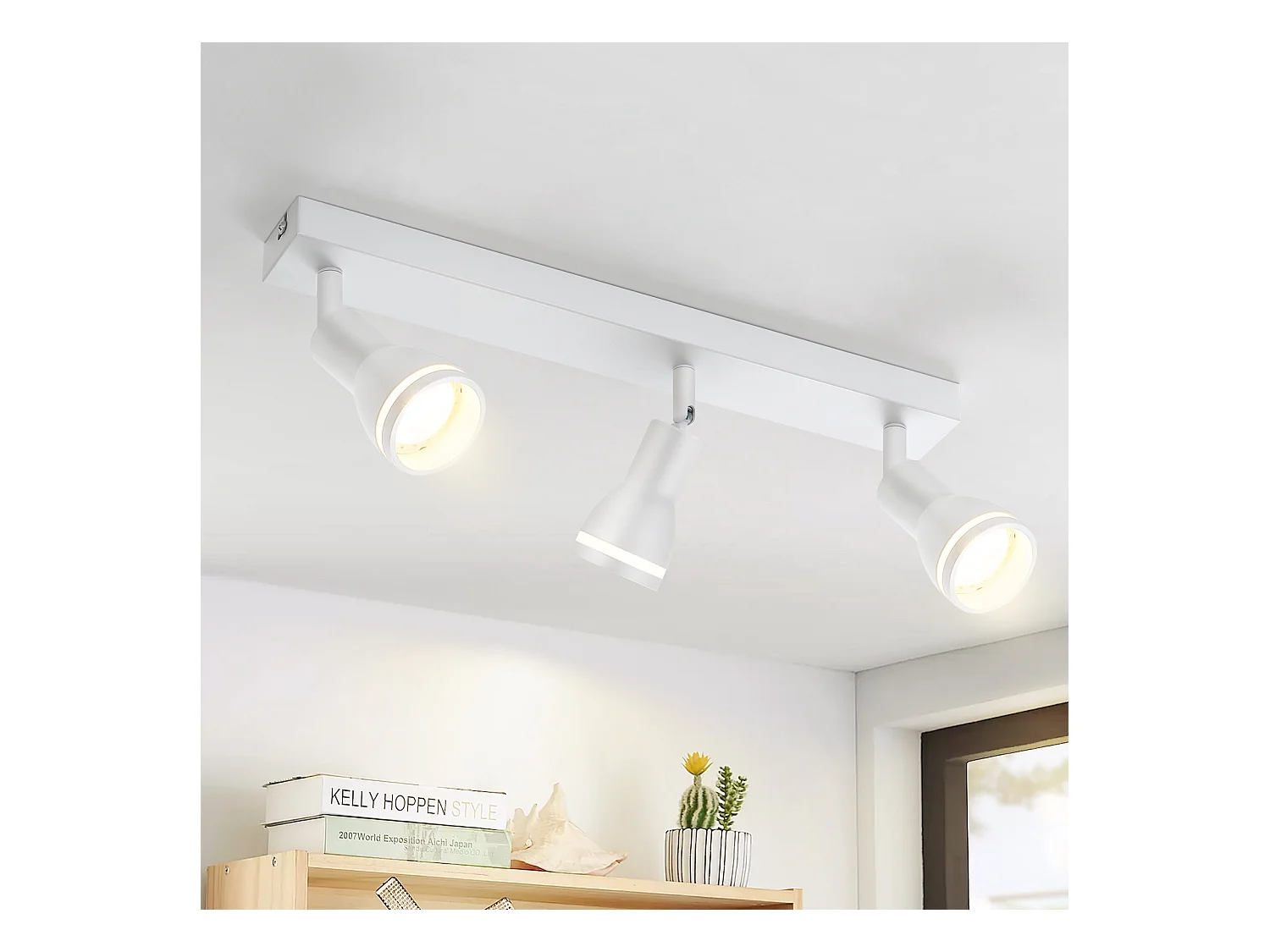 NETTLIFE Plafonnier Blanc moderne : 3 spots de plafond orientables en métal, plafonnier GU10, pour chambre, salle à manger, sans ampoule