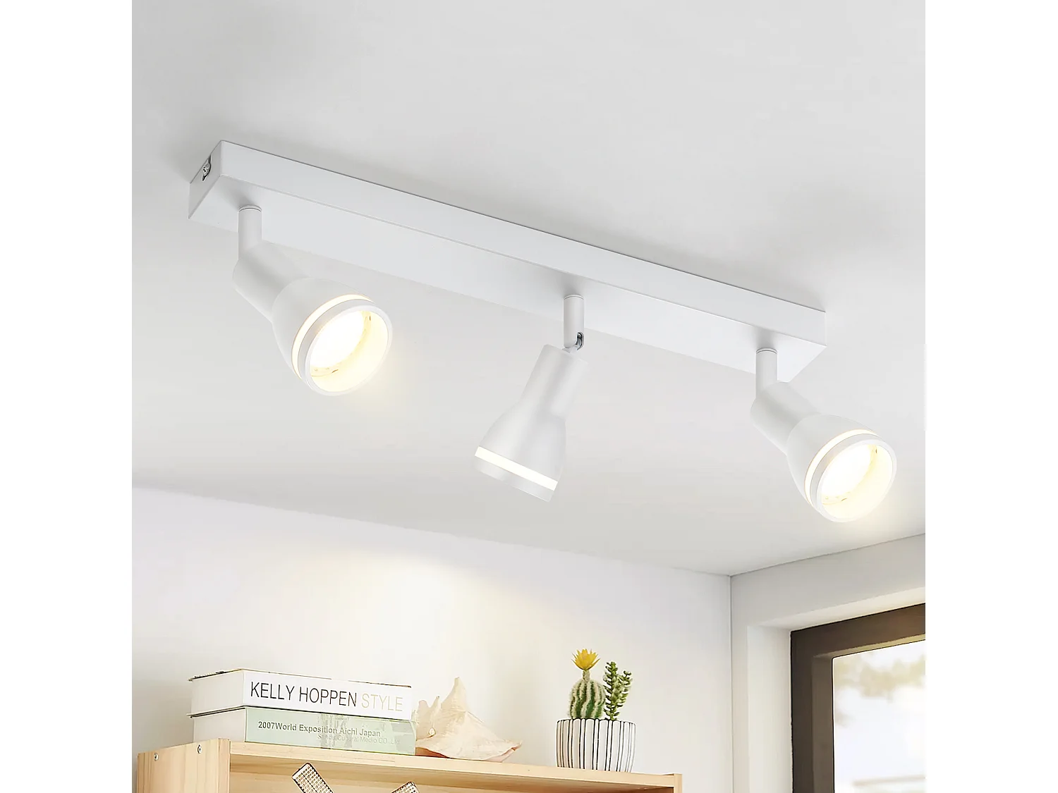 NETTLIFE Plafonnier Blanc moderne : 3 spots de plafond orientables en métal, plafonnier GU10, pour chambre, salle à manger, sans ampoule