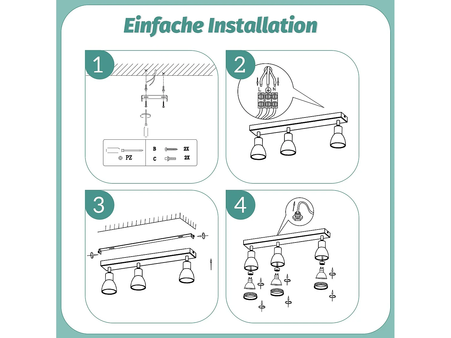 NETTLIFE Plafonnier Blanc moderne : 3 spots de plafond orientables en métal, plafonnier GU10, pour chambre, salle à manger, sans ampoule