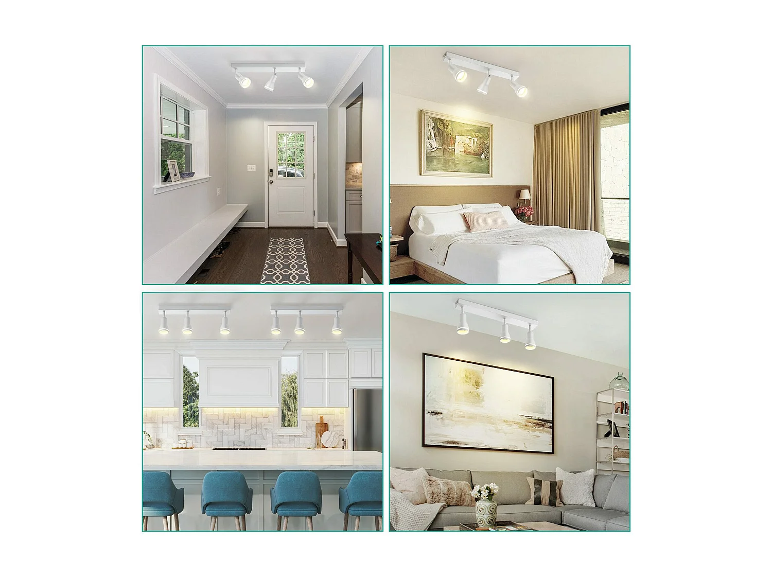 NETTLIFE Plafonnier Blanc moderne : 3 spots de plafond orientables en métal, plafonnier GU10, pour chambre, salle à manger, sans ampoule