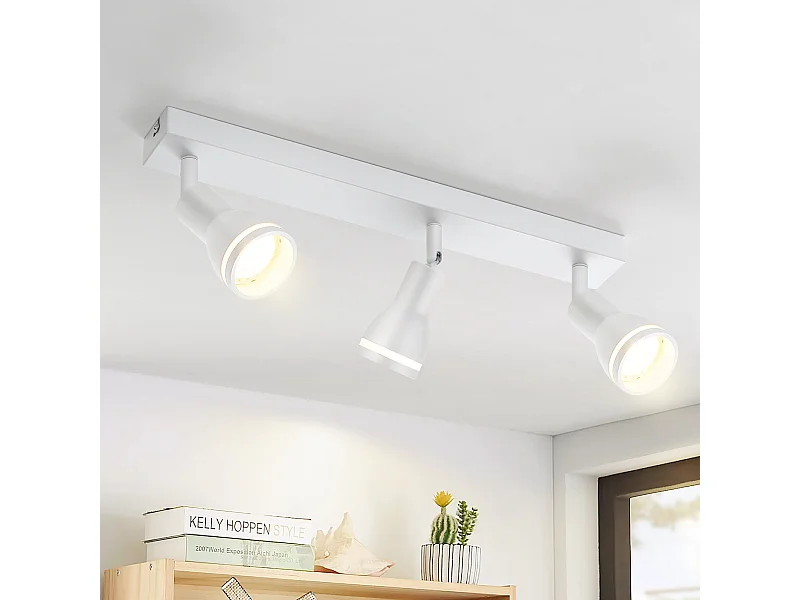 NETTLIFE Plafonnier Blanc moderne : 3 spots de plafond orientables en métal, plafonnier GU10, pour chambre, salle à manger, sans ampoule