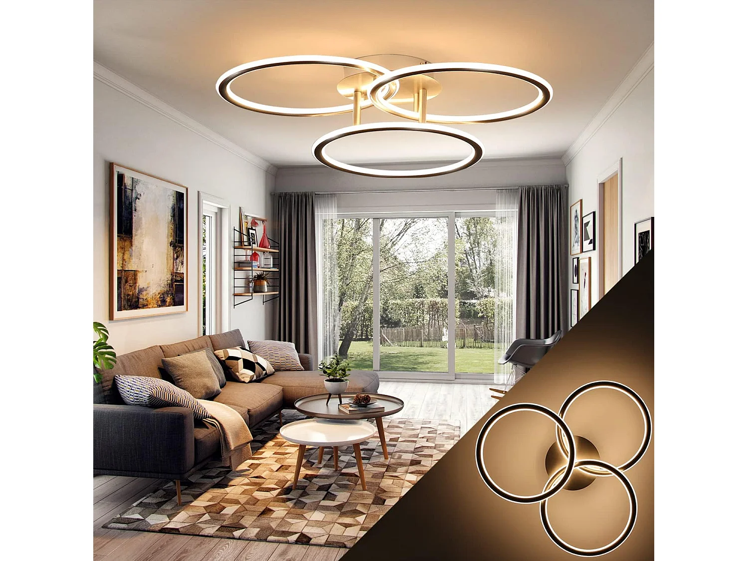 NETTLIFE Plafondlamp LED Zilver Ringe Design 3-Lichts Moderne Plafondverlichting 3000K Warm Wit Licht Metaal 41W Keukenlamp voor Gang | Woonkamer | Slaafkamer | Hal