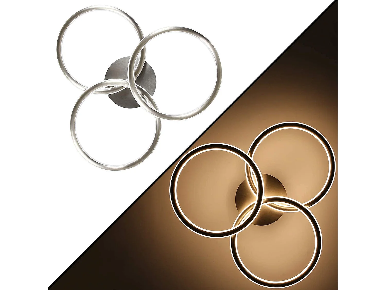 NETTLIFE Plafondlamp LED Zilver Ringe Design 3-Lichts Moderne Plafondverlichting 3000K Warm Wit Licht Metaal 41W Keukenlamp voor Gang | Woonkamer | Slaafkamer | Hal