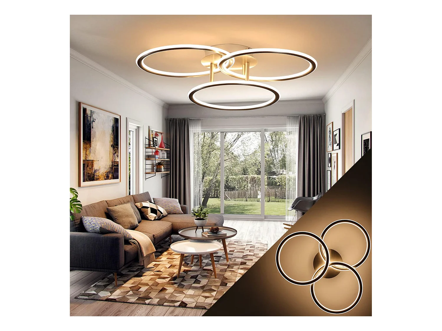 NETTLIFE LED Plafonnier Moderne Anneaux Design Lumière Blanc Chaud 3000K 41W 3 Flammes