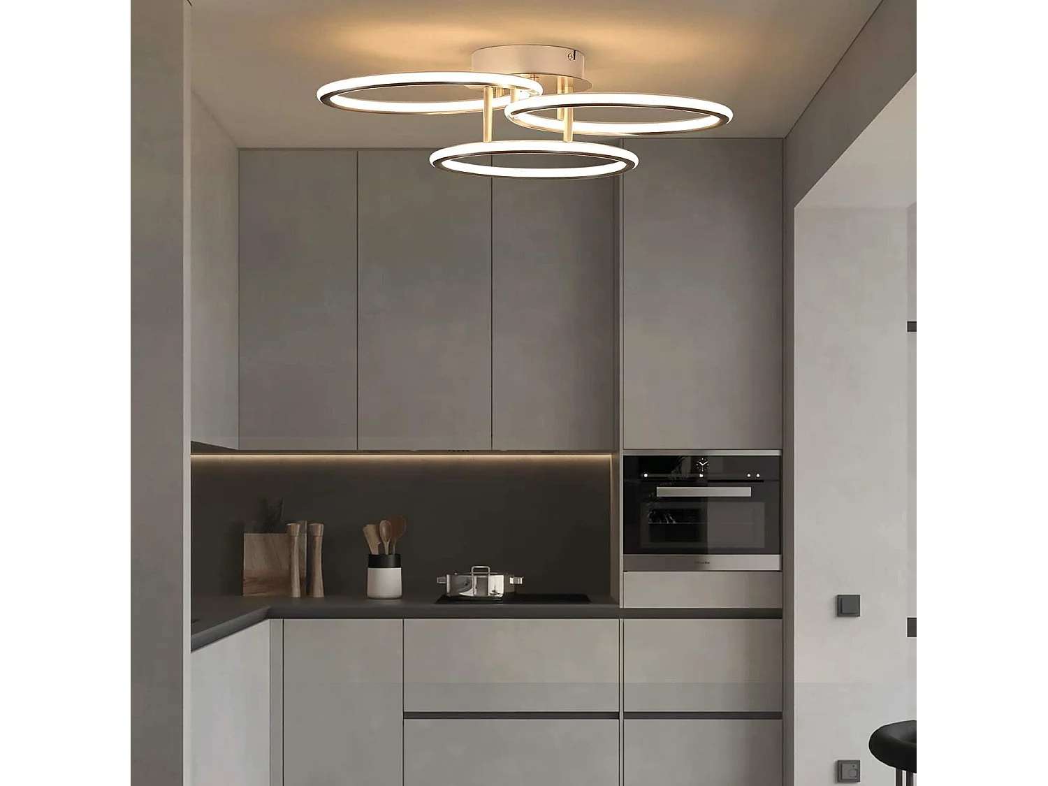 NETTLIFE LED Plafonnier Moderne Anneaux Design Lumière Blanc Chaud 3000K 41W 3 Flammes