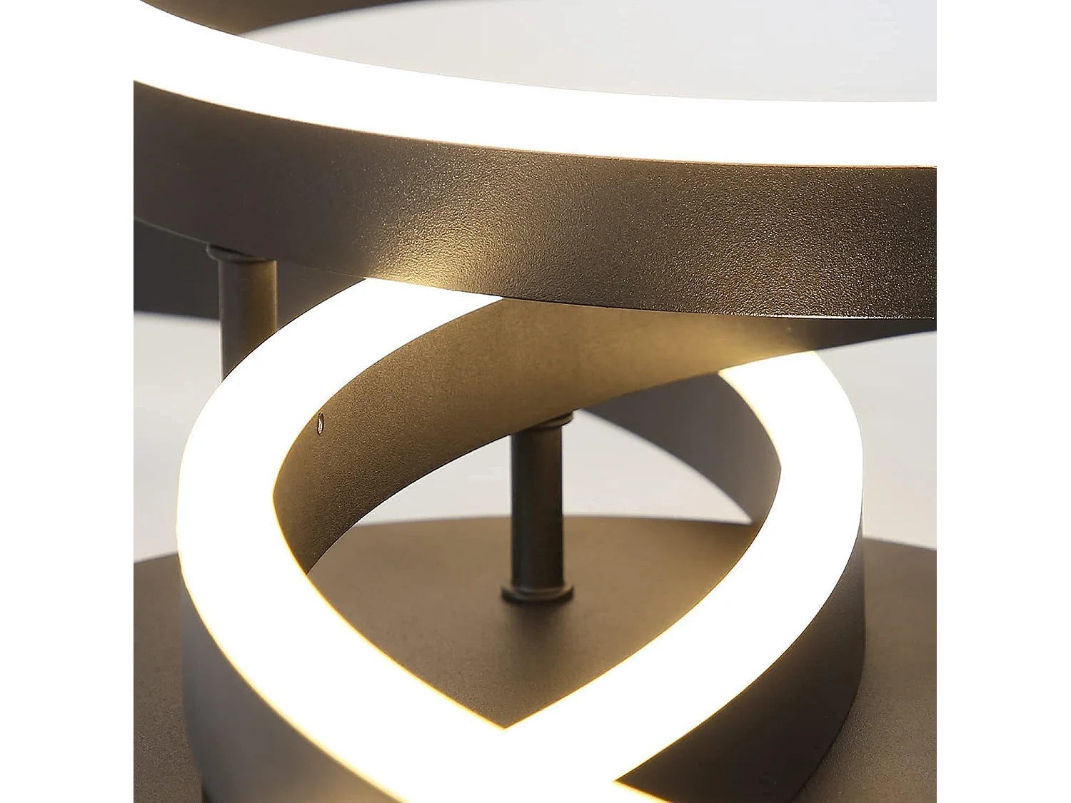 NETTLIFE Lampe plafond LED noire réglable, 82cm, avec télécommande, 74W, design 3 anneaux en acryl