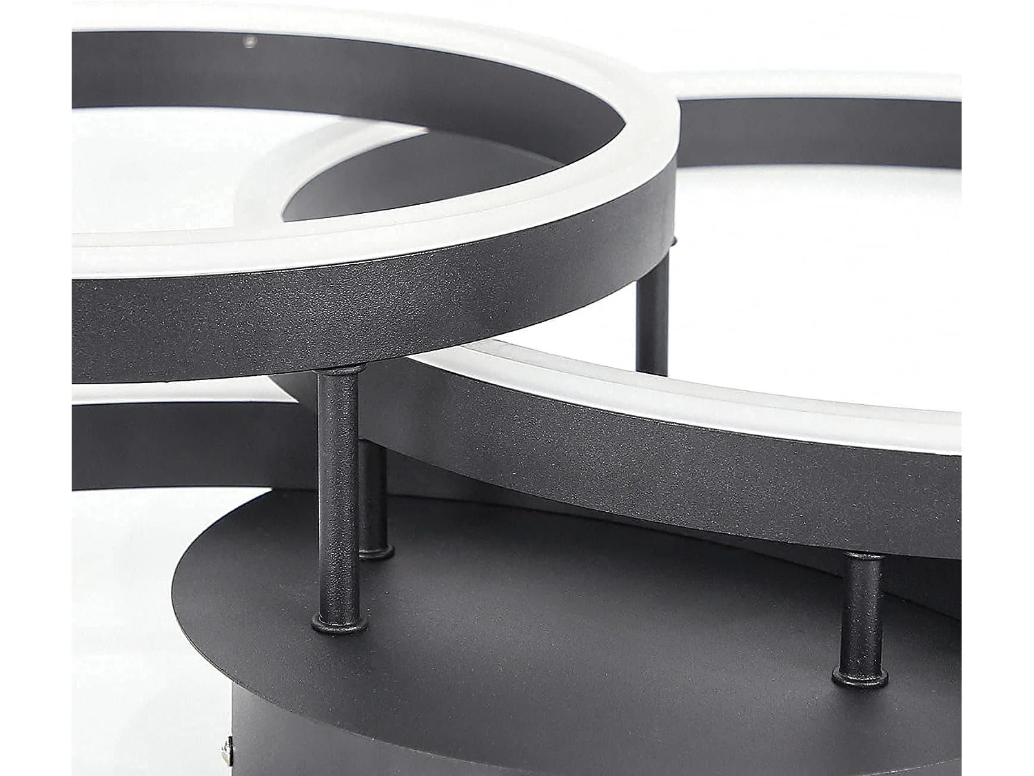 NETTLIFE Lampe plafond LED noire réglable, 82cm, avec télécommande, 74W, design 3 anneaux en acryl