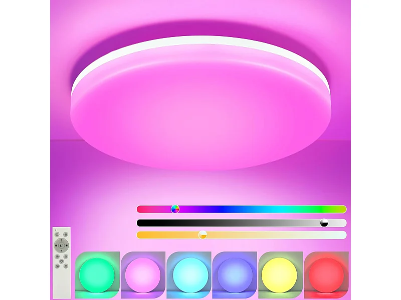 NETTLIFE plafonnier LED salle de bain dimmable avec télécommande plat Ø22CM 18W lampe de cuisine ronde RGB lampe de couloir IP54
