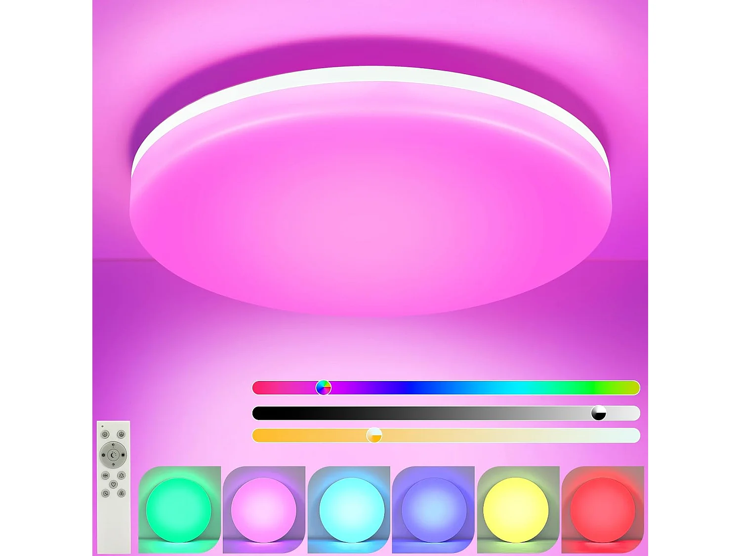 LED Badezimmer Deckenleuchte Dimmbar Mit Fernbedienung Flach Ø22cm 18wrgb Flurlampe IP54