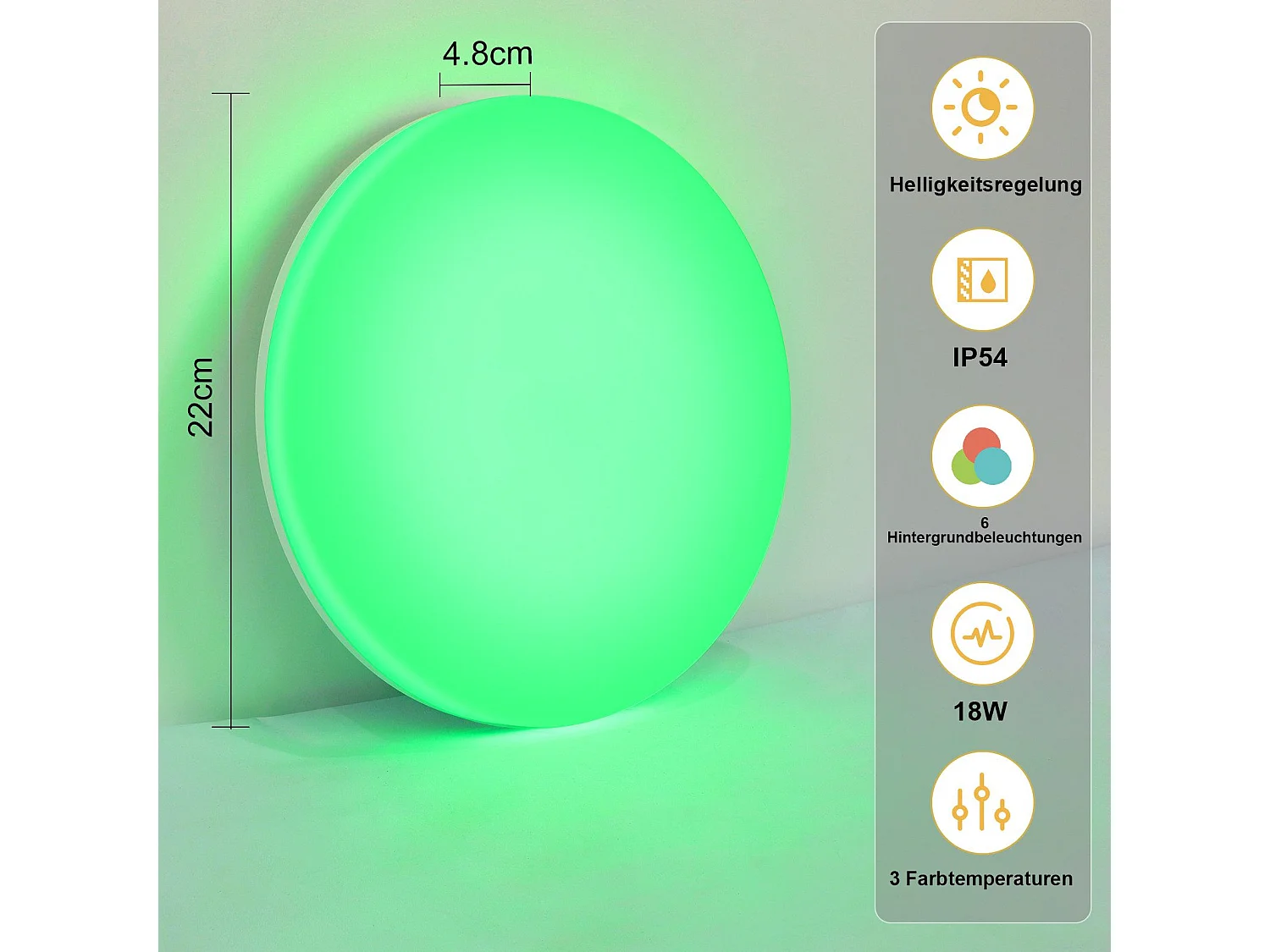 LED Badezimmer Deckenleuchte Dimmbar Mit Fernbedienung Flach Ø22cm 18wrgb Flurlampe IP54