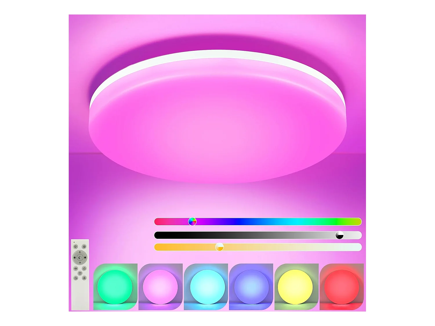 NETTLIFE plafonnier LED salle de bain dimmable avec télécommande plat Ø22CM 18W lampe de cuisine ronde RGB lampe de couloir IP54
