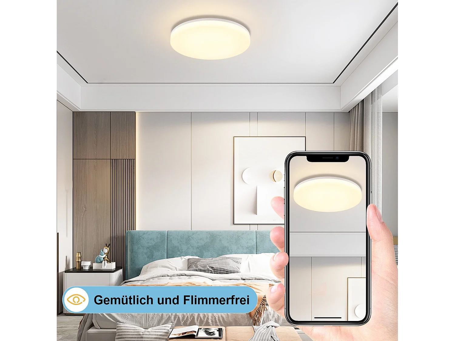 NETTLIFE plafonnier LED salle de bain dimmable avec télécommande plat Ø22CM 18W lampe de cuisine ronde RGB lampe de couloir IP54