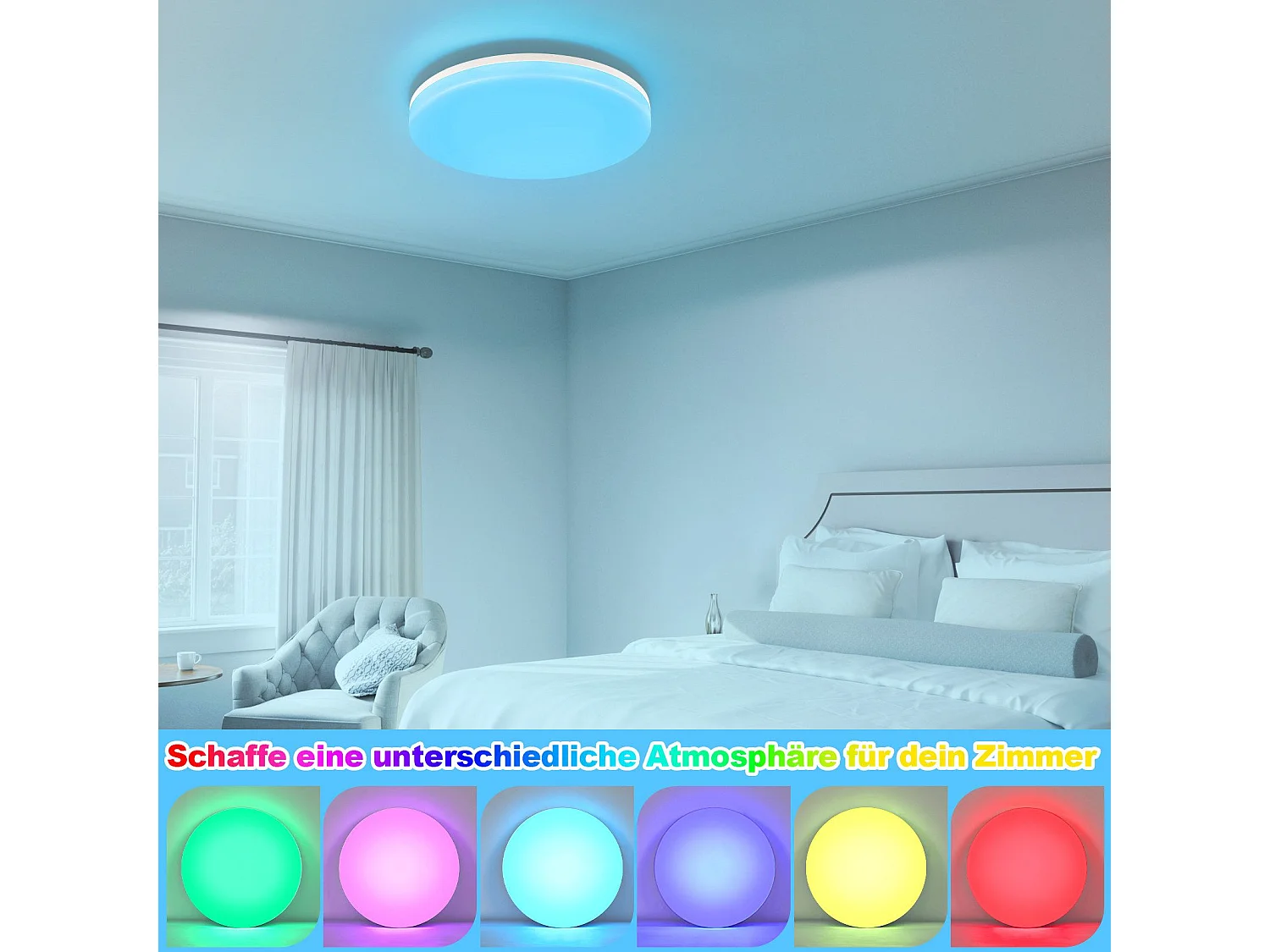 NETTLIFE plafonnier LED salle de bain dimmable avec télécommande plat Ø22CM 18W lampe de cuisine ronde RGB lampe de couloir IP54
