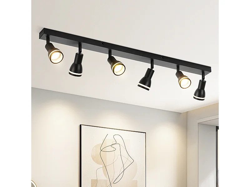 NETTLIFE Lampa sufitowa 6 czarnych punktów: metalowa lampa sufitowa GU10 obrotowe punkty wewnętrzne do kuchni biuro salon sypialnia, bez żarówek