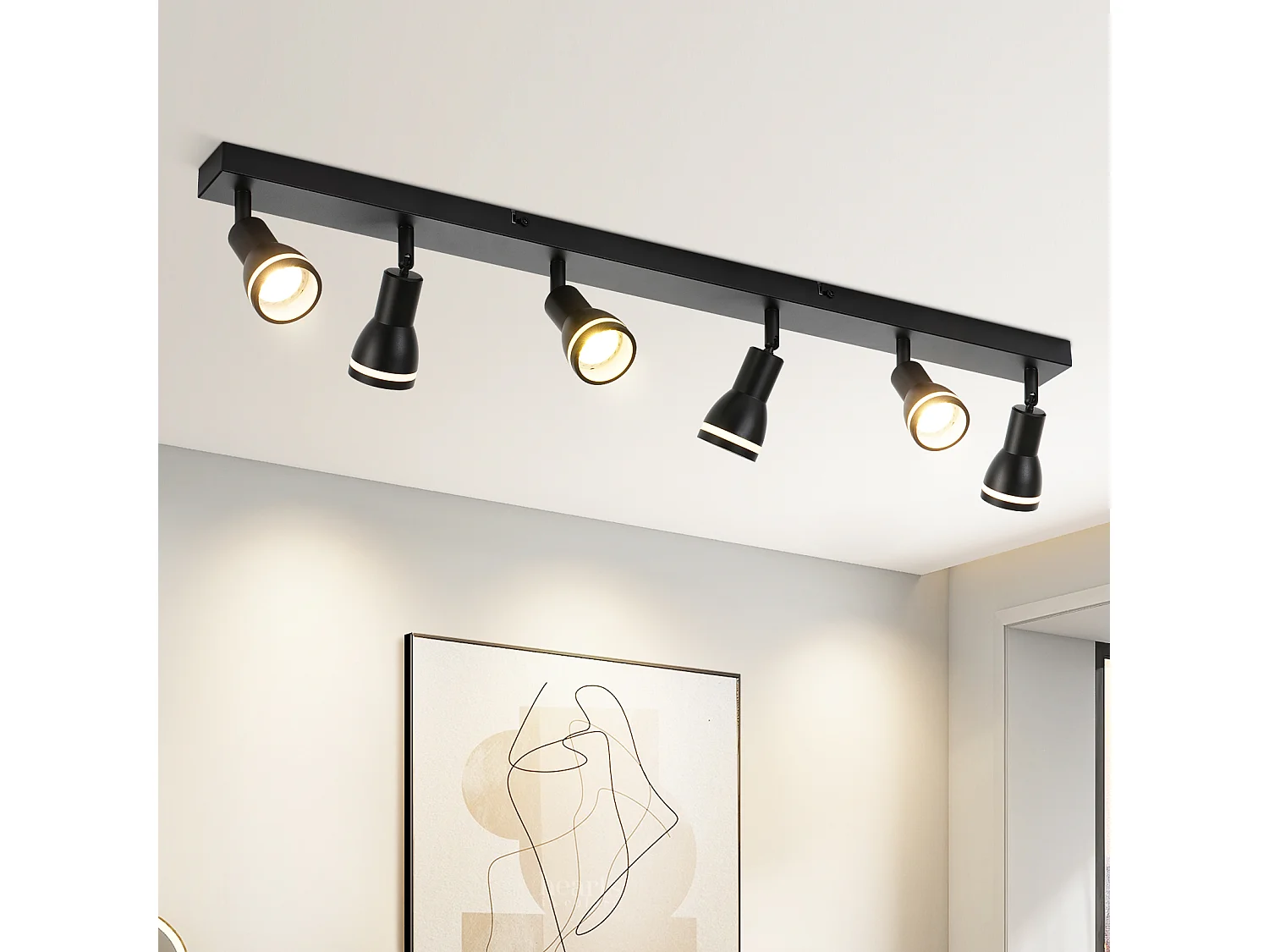 NETTLIFE Opbouwspot GU10 L 83cm zwart 6-Lichts rechthoekig  Plafondlamp 355° draaibaar Plafondspot creatief ontwerp Lampkap