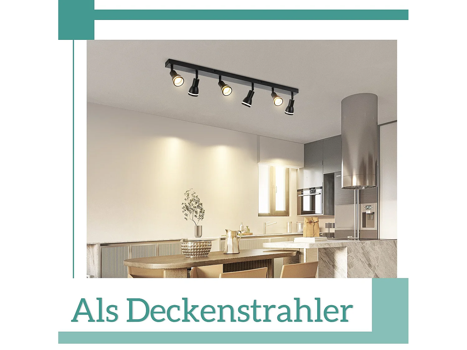 NETTLIFE Opbouwspot GU10 L 83cm zwart 6-Lichts rechthoekig  Plafondlamp 355° draaibaar Plafondspot creatief ontwerp Lampkap