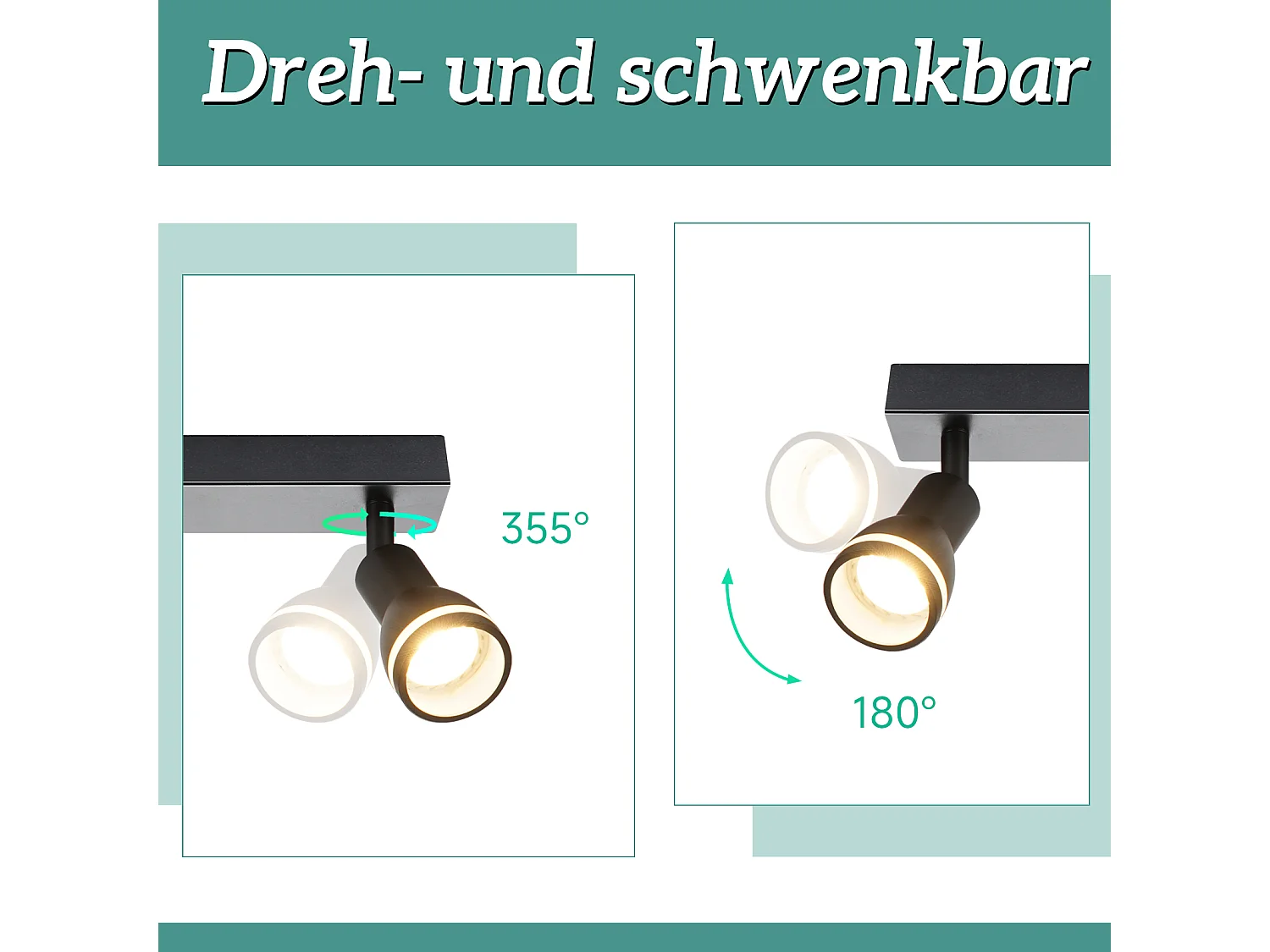 NETTLIFE Opbouwspot GU10 L 83cm zwart 6-Lichts rechthoekig  Plafondlamp 355° draaibaar Plafondspot creatief ontwerp Lampkap