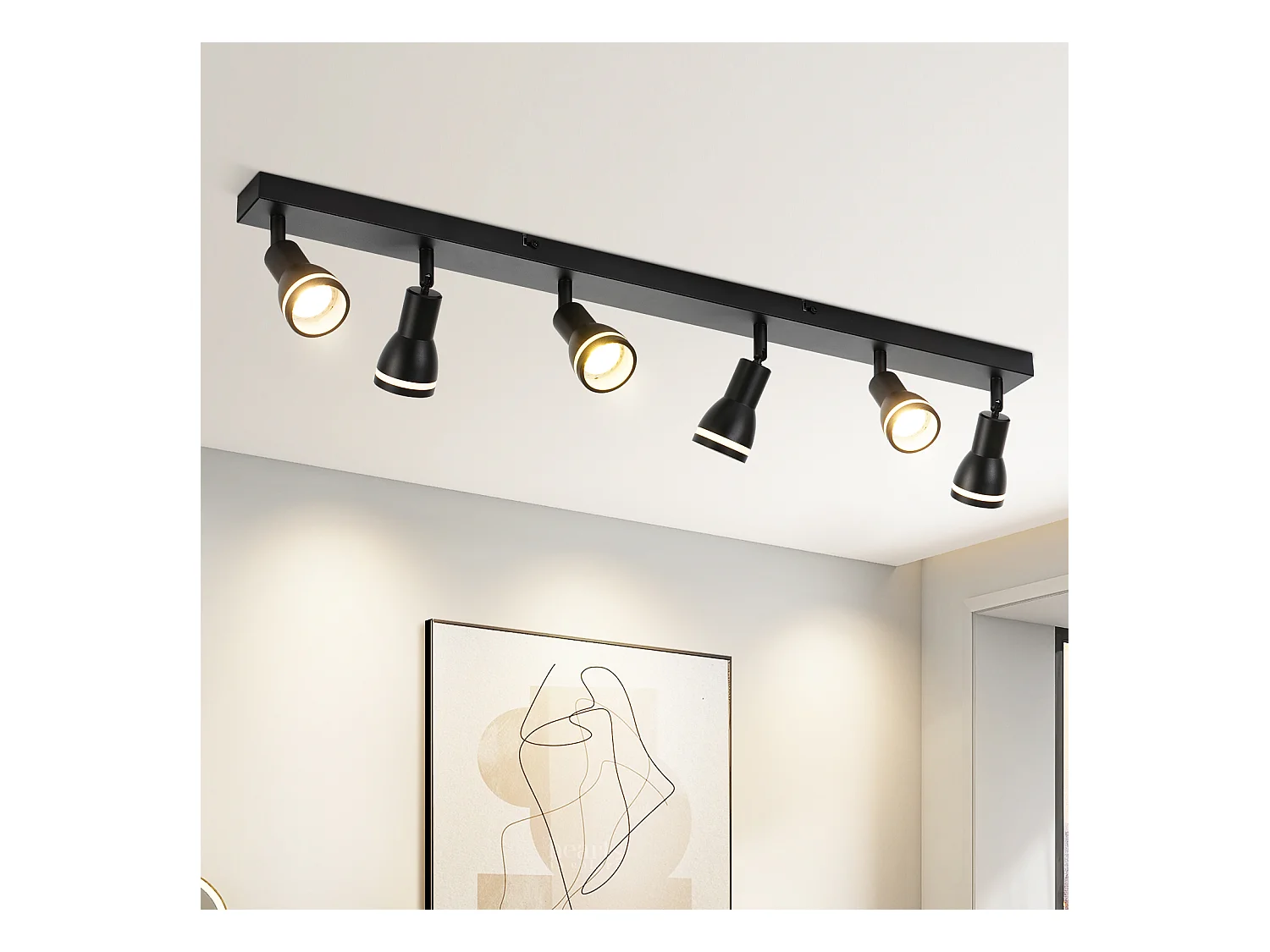 NETTLIFE Plafonnier 6 Spots Noir : Plafonnier  Métal GU10 Spots Pivotant Intérieur pour cuisine bureau salon chambre à coucher, Sans ampoules