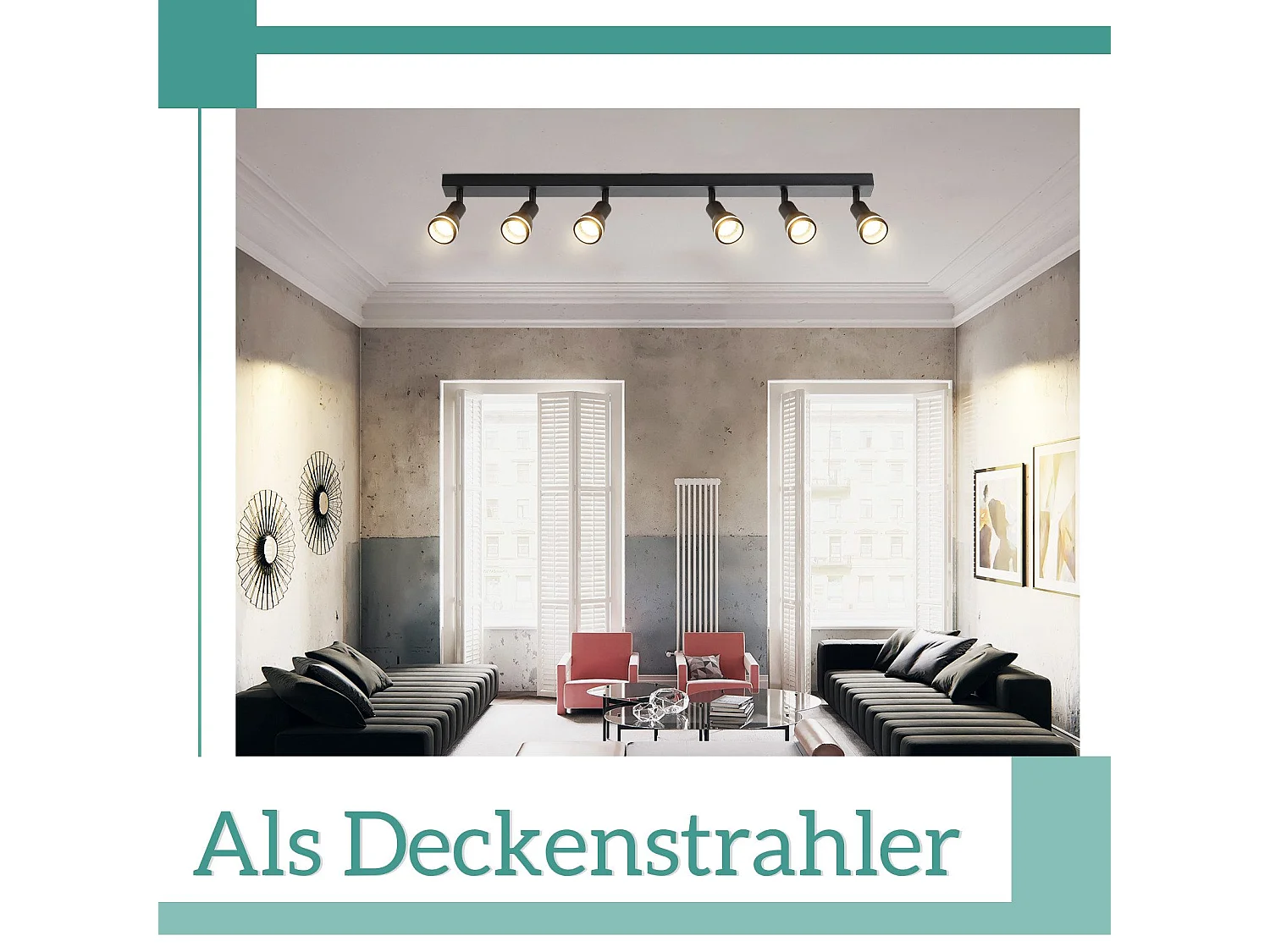 NETTLIFE Plafonnier 6 Spots Noir : Plafonnier  Métal GU10 Spots Pivotant Intérieur pour cuisine bureau salon chambre à coucher, Sans ampoules