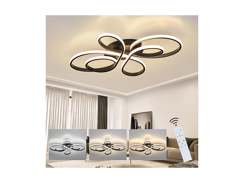 NETTLIFE Plafonnier LED Dimmable Grand 100cm Salon 90W Moderne Noir avec Télécommande