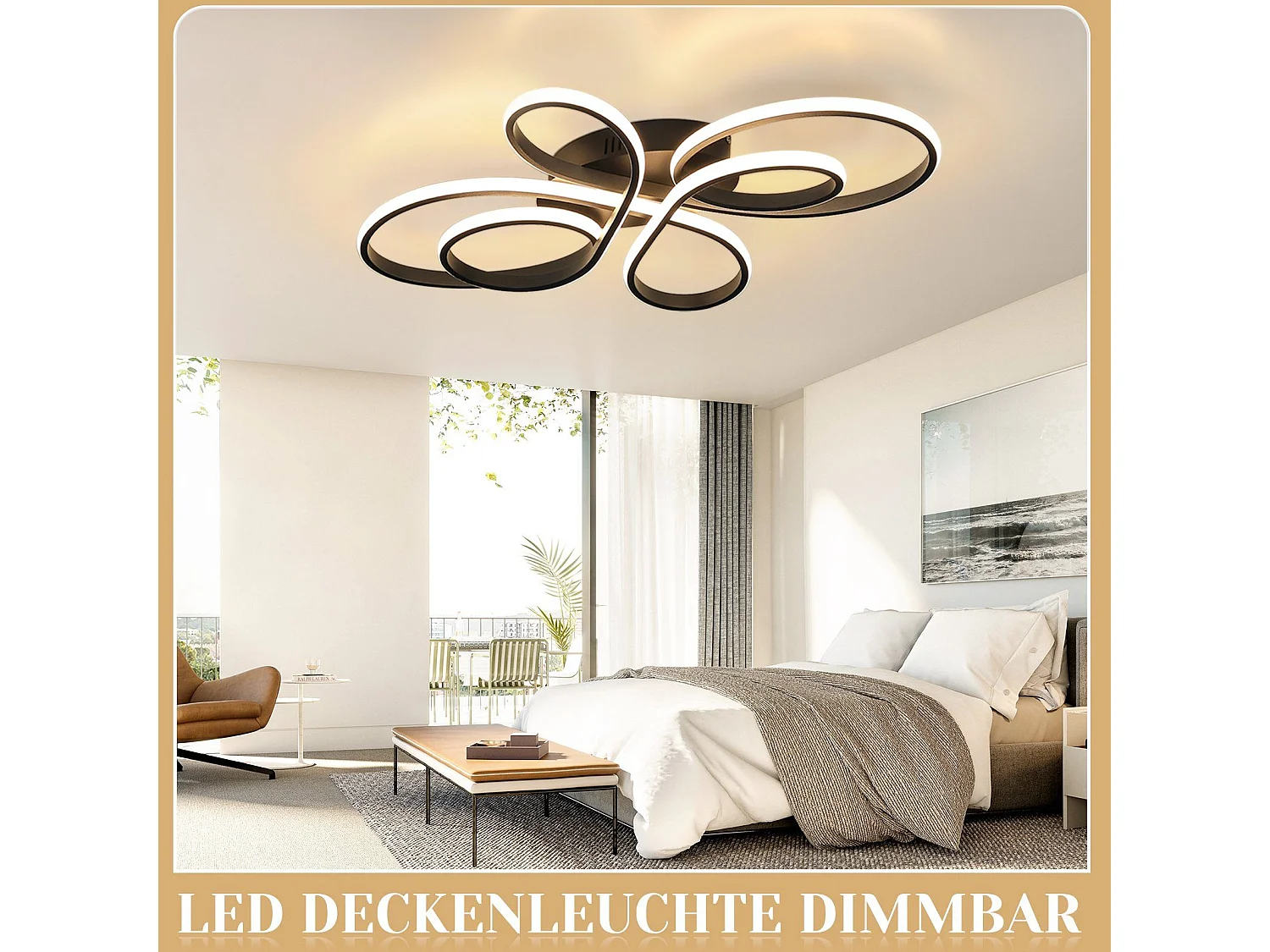 NETTLIFE Plafondlamp LED Zwart 100cm 3000-6000K Dimbaar met Afstandsbediening Moderne Keukenverlichting met Creatief ontwerp voor Slaapkamer | Woonkamer | Hotel 90W