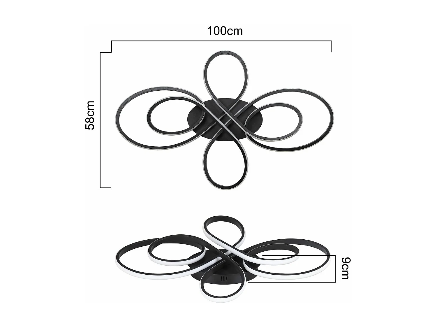 NETTLIFE Plafondlamp LED Zwart 100cm 3000-6000K Dimbaar met Afstandsbediening Moderne Keukenverlichting met Creatief ontwerp voor Slaapkamer | Woonkamer | Hotel 90W
