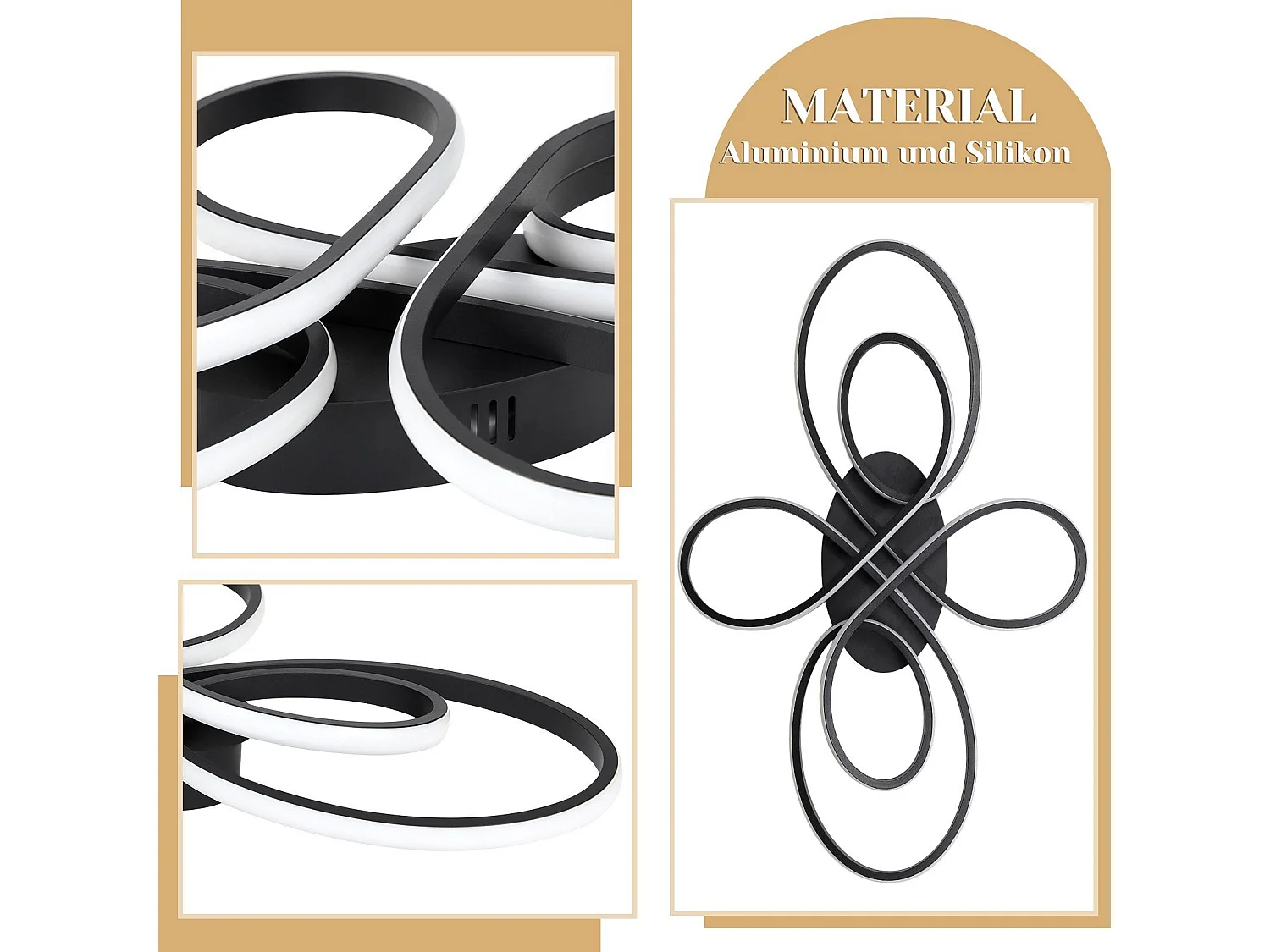 NETTLIFE Plafondlamp LED Zwart 100cm 3000-6000K Dimbaar met Afstandsbediening Moderne Keukenverlichting met Creatief ontwerp voor Slaapkamer | Woonkamer | Hotel 90W