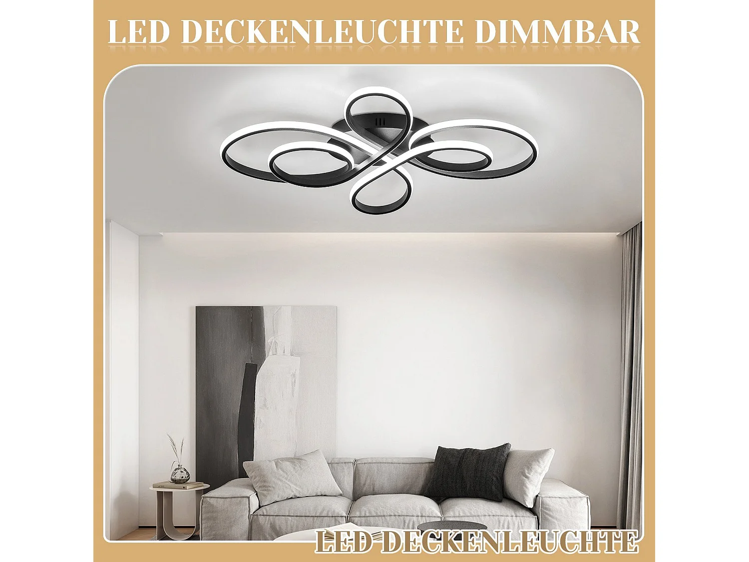 NETTLIFE Lampa sufitowa LED z możliwością przyciemniania, duża, 100 cm, salon, 90 W, nowoczesna, czarna, z pilotem