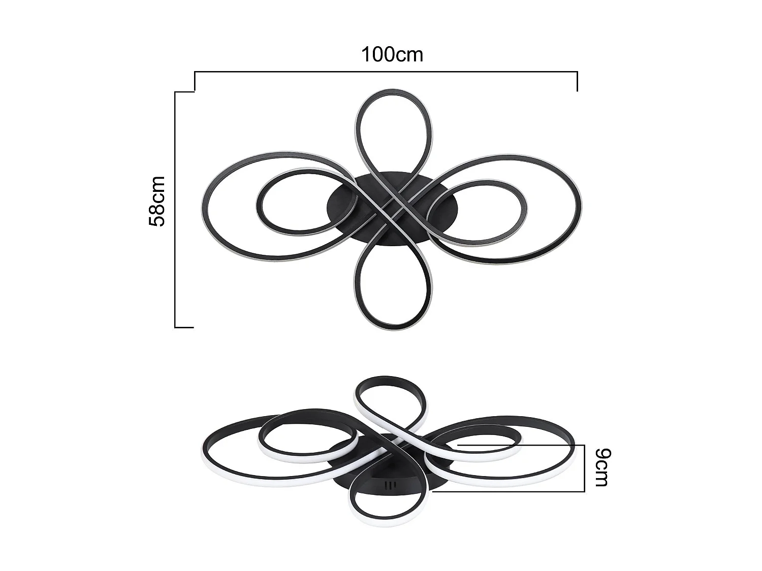 NETTLIFE Plafonnier LED Dimmable Grand 100cm Salon 90W Moderne Noir avec Télécommande