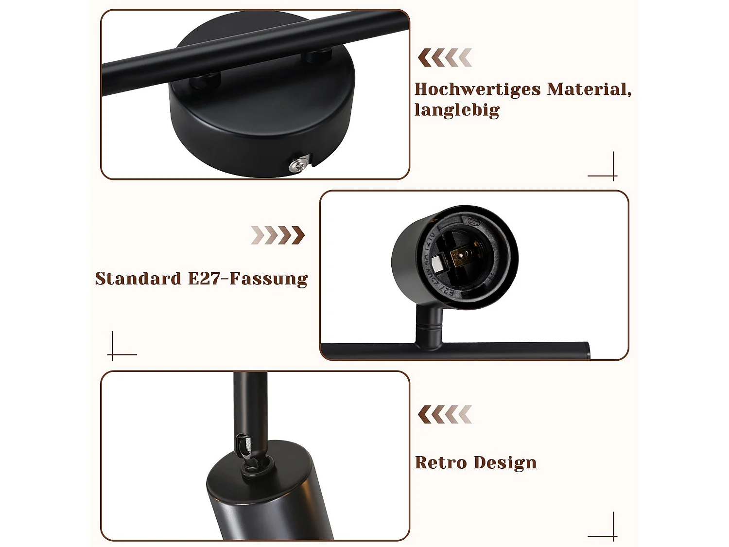 Deckenspot schwarz Deckenleuchte E27 Vintage 6 flammig 350° schwenkbar Industrial