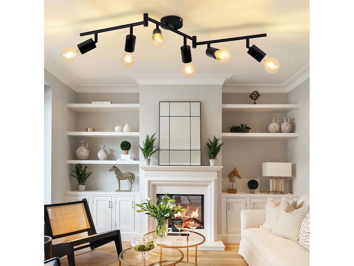 Deckenspot schwarz Deckenleuchte E27 Vintage 6 flammig 350° schwenkbar Industrial