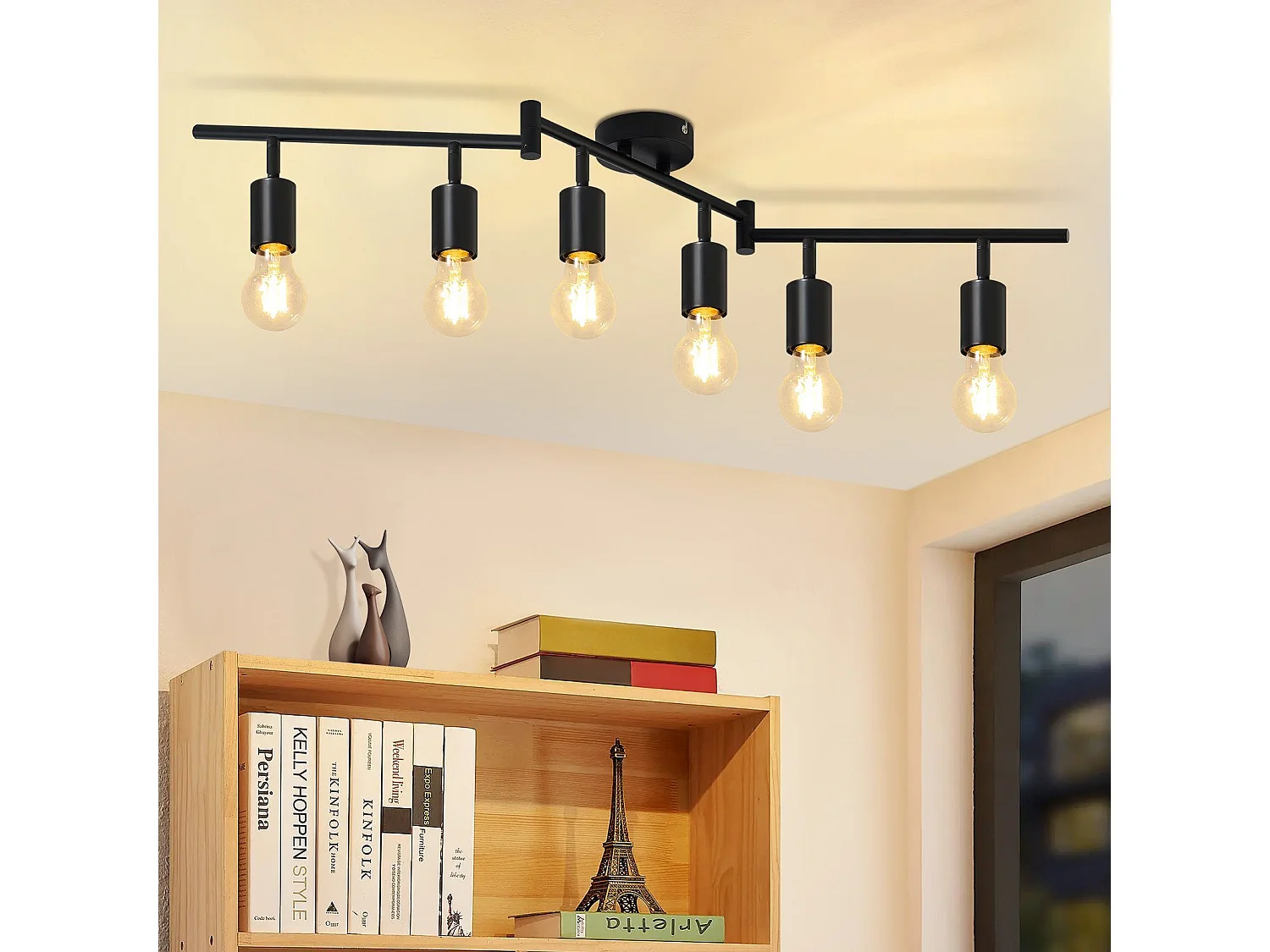 NETTLIFE Spot de plafond plafonnier noir E27 vintage 6 flammes plafonnier orientable 350°industriels