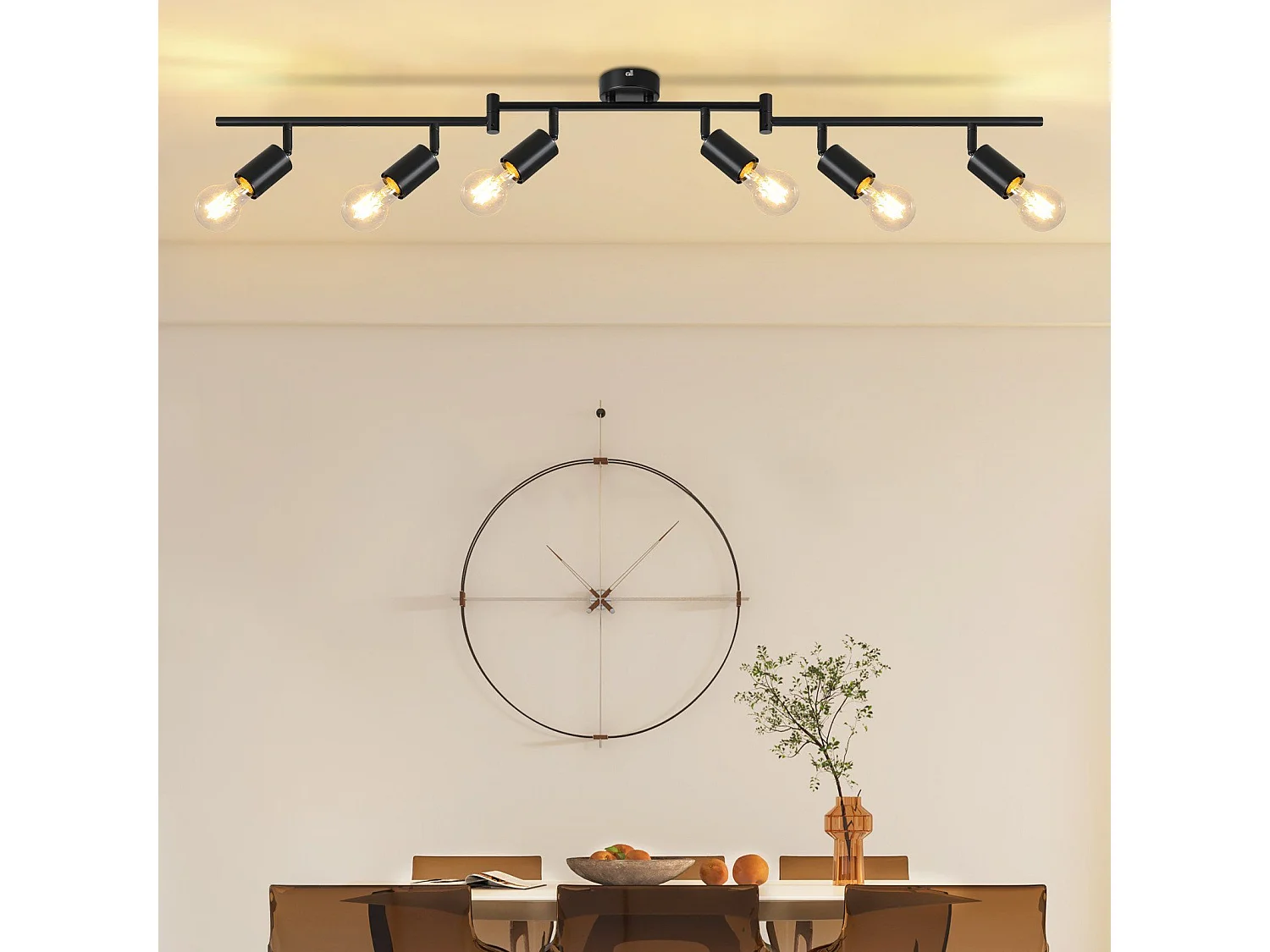 NETTLIFE Spot de plafond plafonnier noir E27 vintage 6 flammes plafonnier orientable 350°industriels