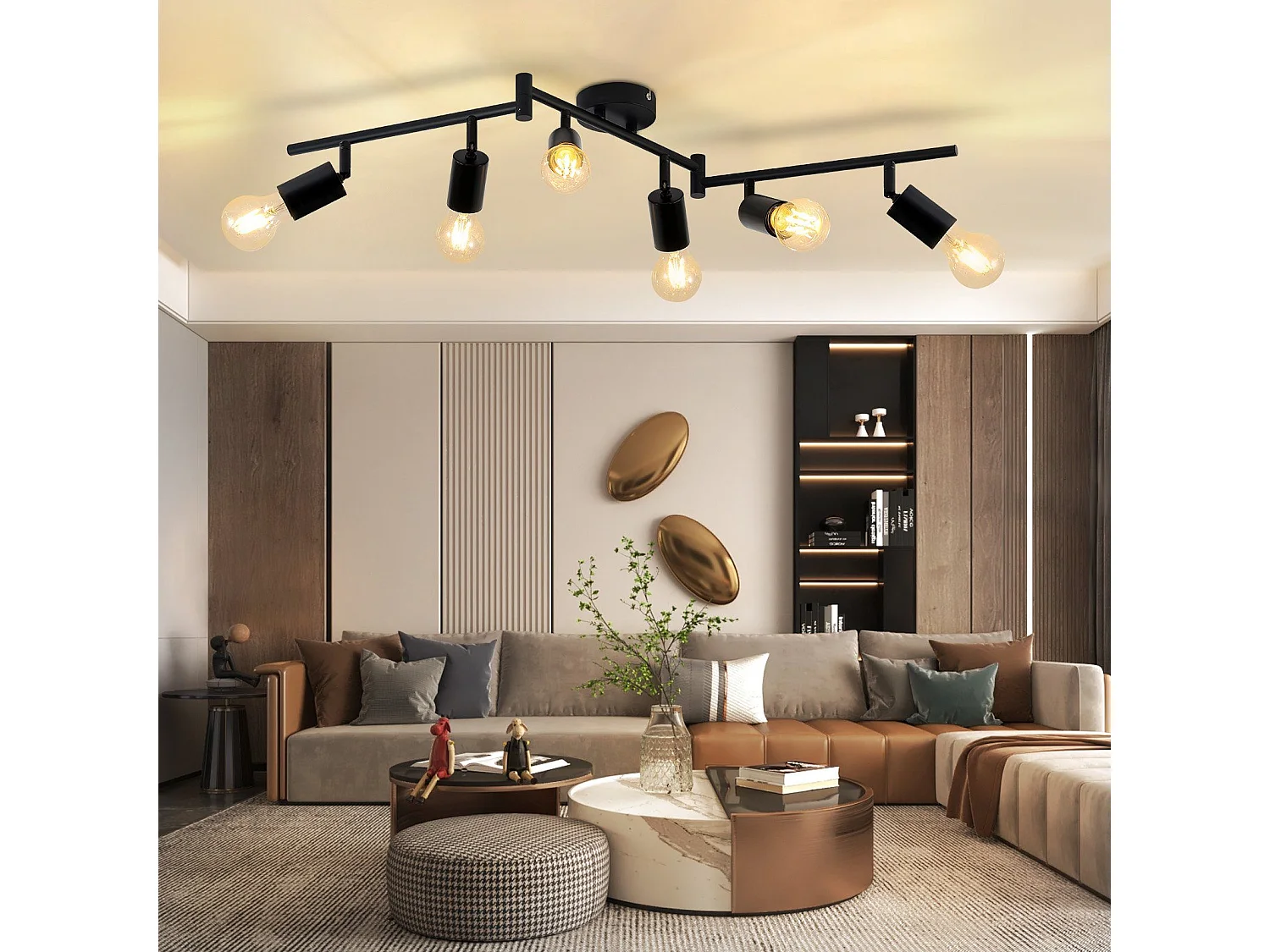 NETTLIFE Spot de plafond plafonnier noir E27 vintage 6 flammes plafonnier orientable 350°industriels