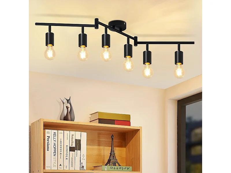 NETTLIFE Spot de plafond plafonnier noir E27 vintage 6 flammes plafonnier orientable 350°industriels