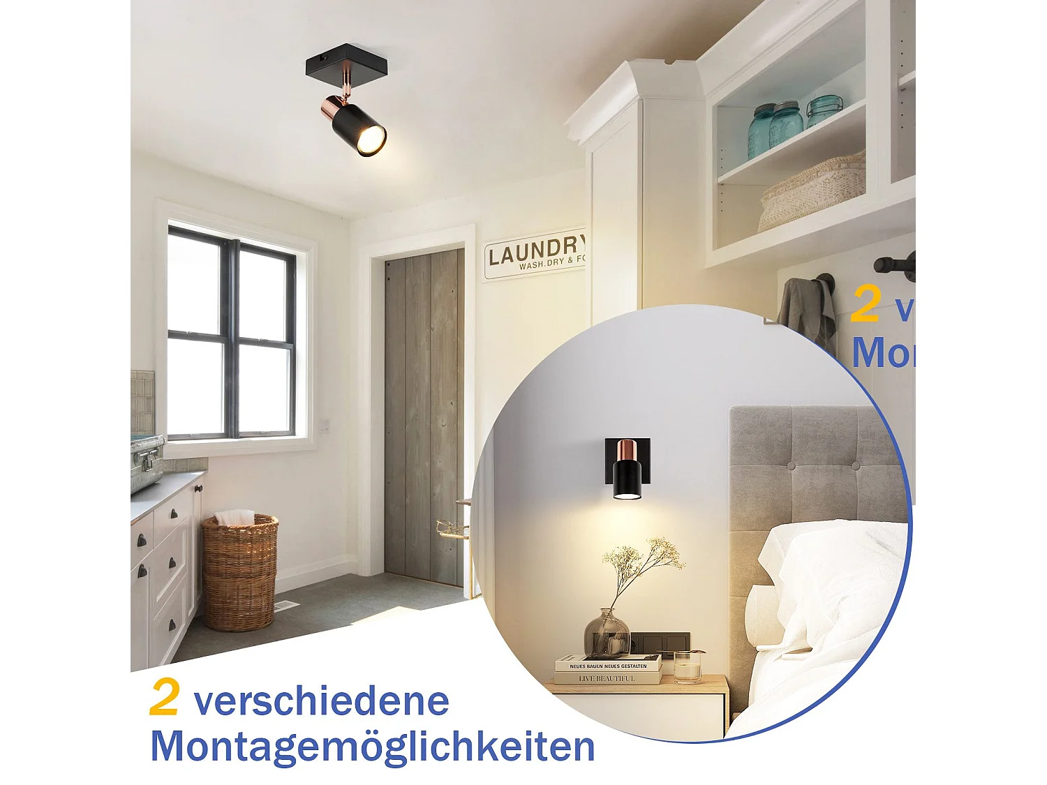 NETTLIFE Spot de plafond Spots de plafond 1 ampoule GU10 noire orientable à 355°